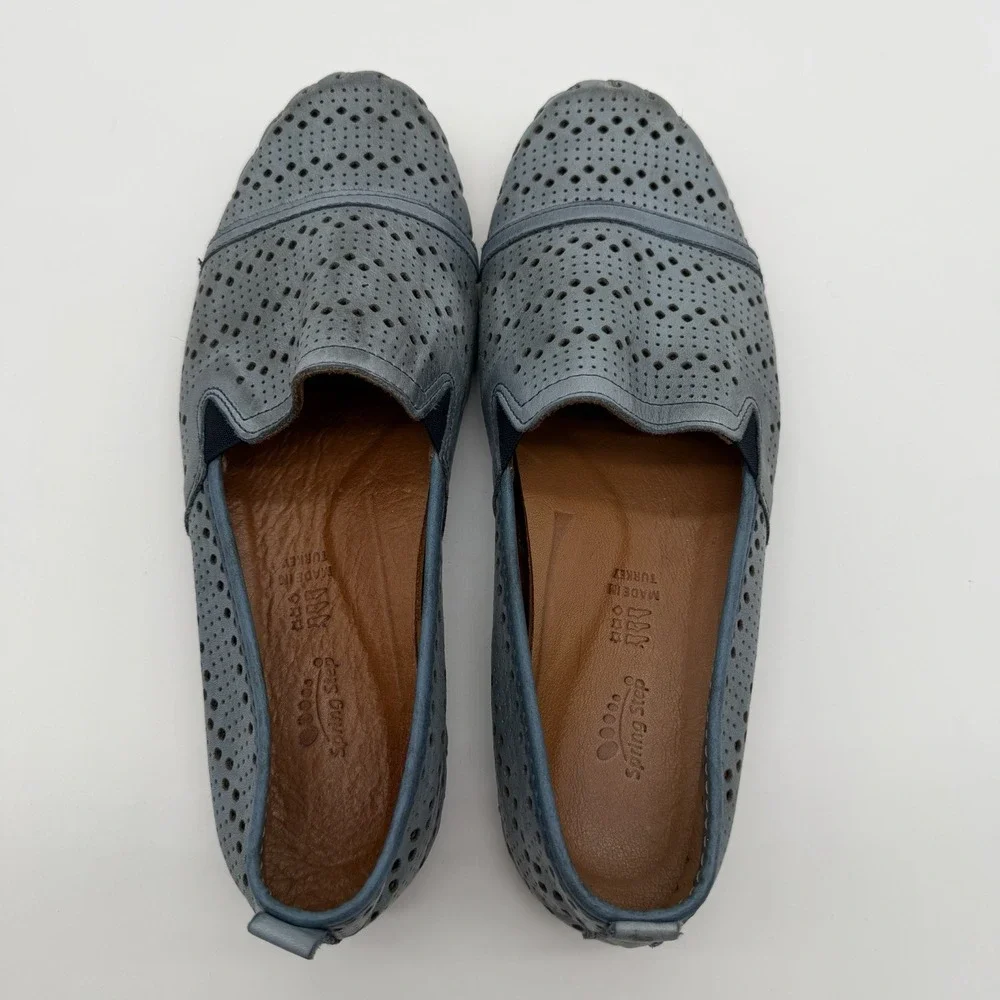 Spring Step Fusaro Leather Slip-On Comfort Shoes Eyelets Blue EU 39 / US 8.5
